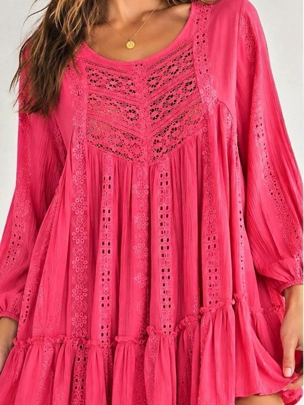Free People Adella Slip Dress Pink Eyelet Mini Dress